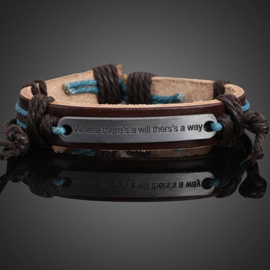 Motivational Plate Leather Bracelet