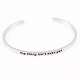 2017 New Stainless Steel Engraved Positive Inspirational Quote Hand Stamped Cuff Mantra Bracelet Bangle For Women Best Gifts